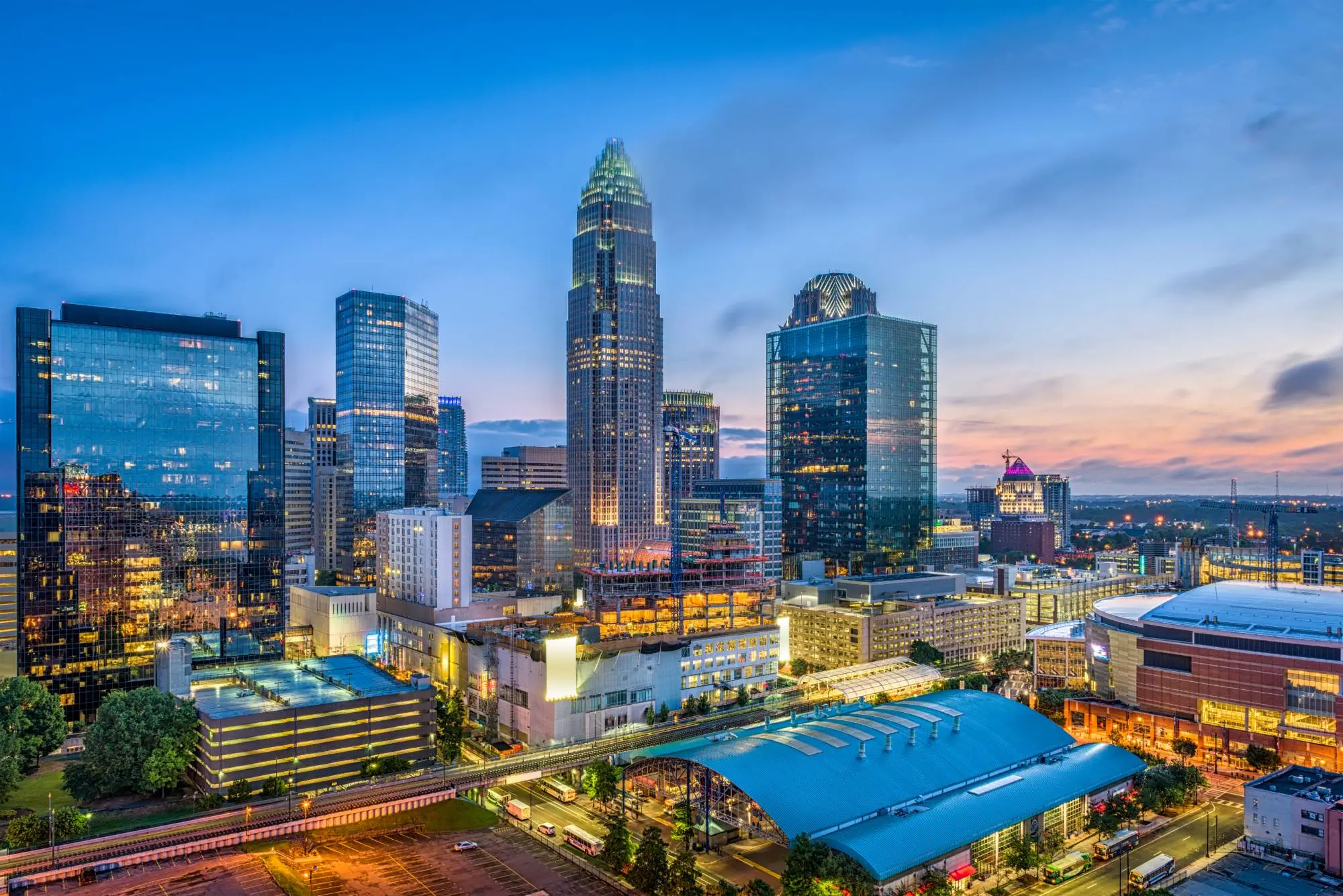 Uptown Charlotte, North Carolina skyline at dusk
